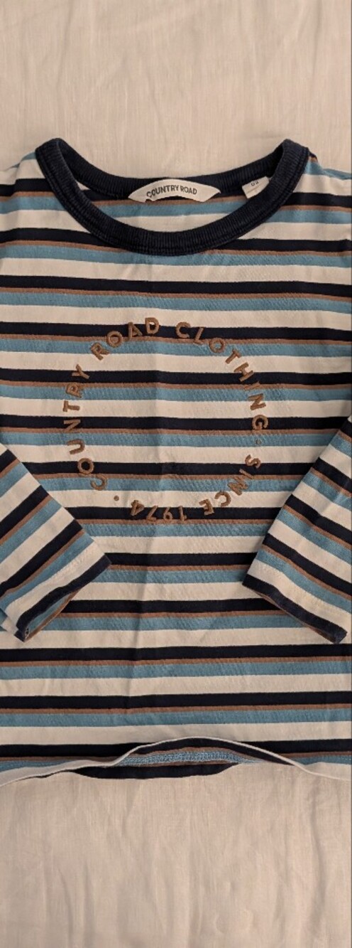 Country Road Blue, Navy, Cream & Brown Striped Long Sleeve Tee